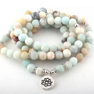Amazonite Lotus 108 Mala bead necklace bracelet